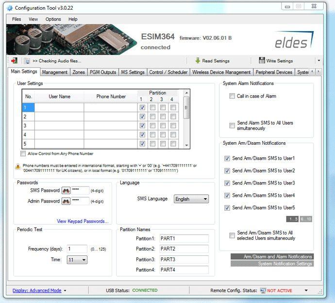 Larmpaket konfiguration huvudmeny