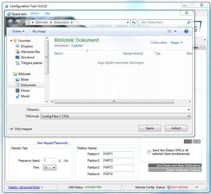 Spara konfigurationsfil