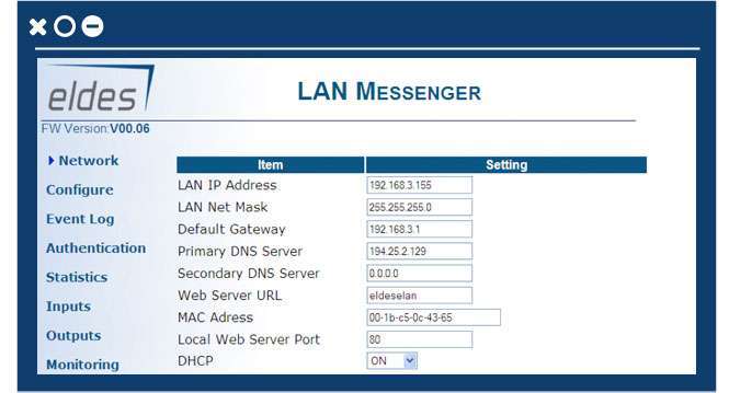 ELAN 3 skärm för konfiguration