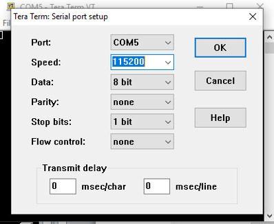 Ändra hastighet under serial port setup