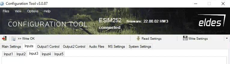 Flikar för olika funktioner ESIM252