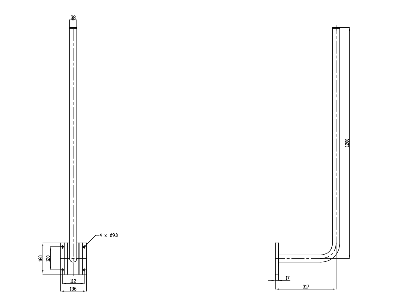 Måttskiss antennfäste